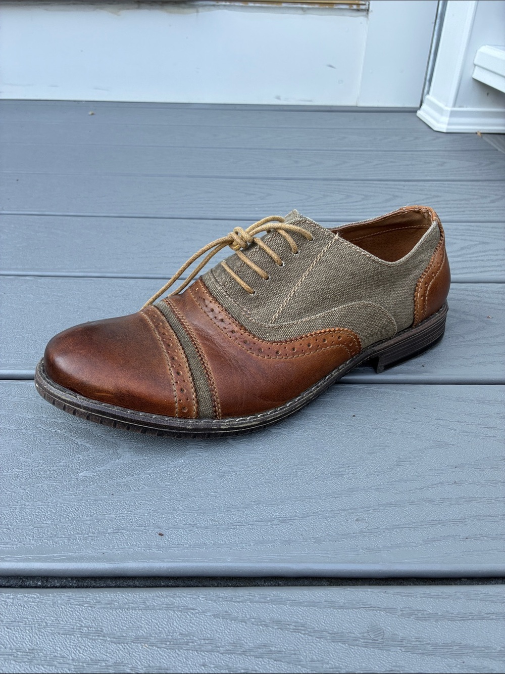 Steve Madden Camrin Wingtip Oxford Shoes Leather Canvas Upper Brown Size 10